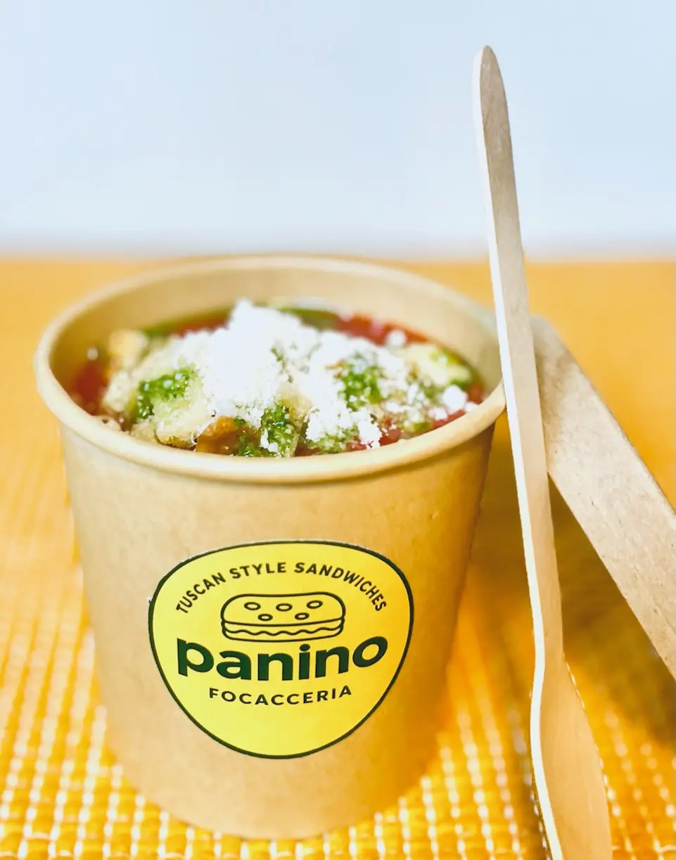 Homemade soup with parmesan and pesto